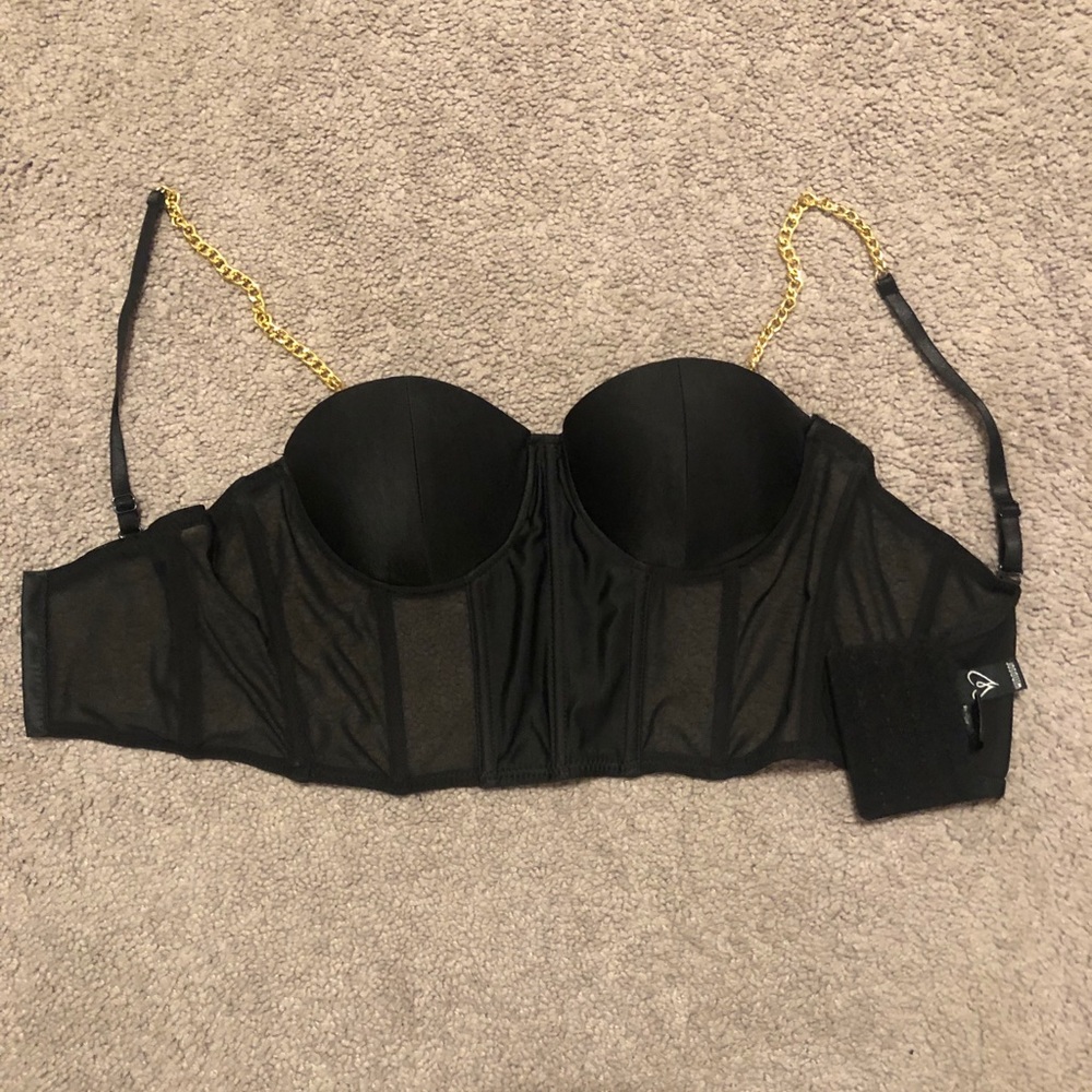 Windsor black corset with gold chain straps